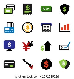 solid vector ixon set - dollar coin vector, graph, credit card, crisis, growth, check, medal, shield, monitor, yen sign, receipt