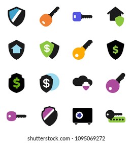 solid vector ixon set - dollar shield vector, safe, cloud, key, home protect, password