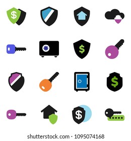 solid vector ixon set - dollar shield vector, safe, cloud, key, home protect, password