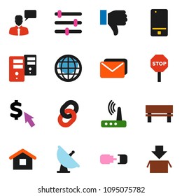 solid vector ixon set - dollar cursor vector, satellite antenna, mobile phone, speaking man, finger down, server, equalizer, router, bench, chain, globe, connection, stop, home, mail, package