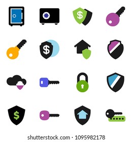 solid vector ixon set - dollar shield vector, safe, cloud, lock, key, home protect, password