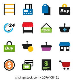 solid vector ixon set - dollar coin vector, credit card, office, shelving, open, 24 hour, shopping bag, market, buy, receipt, basket, cart