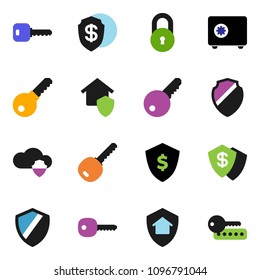solid vector ixon set - dollar shield vector, safe, cloud, lock, key, home protect, password