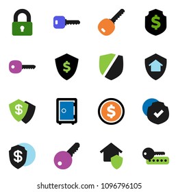 solid vector ixon set - dollar coin vector, shield, safe, protected, key, lock, home protect, password