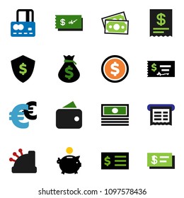 solid vector ixon set - dollar coin vector, credit card, cash, money bag, piggy bank, check, receipt, shield, euro sign, wallet, cashbox