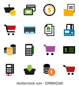 solid vector ixon set - dollar coin vector, cart, credit card, stack, receipt, estate document, barcode, reader, basket