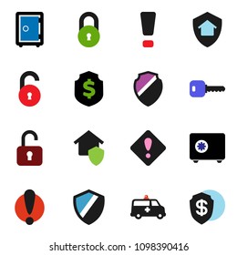 solid vector ixon set - dollar shield vector, safe, attention, amkbulance car, lock, unlock, key, sign, home protect