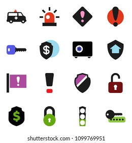 solid vector ixon set - dollar shield vector, safe, attention, traffic light, amkbulance car, lock, key, sign, siren, home protect, unlock, password
