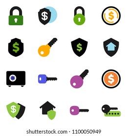 solid vector ixon set - dollar coin vector, shield, safe, lock, key, home protect, password