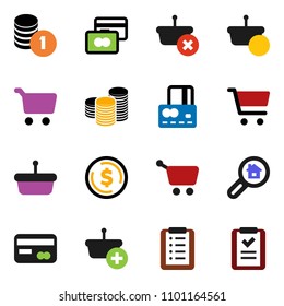 solid vector ixon set - dollar coin vector, cart, credit card, stack, search estate, basket, shopping list