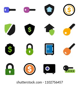 solid vector ixon set - dollar coin vector, shield, safe, protected, lock, key, home protect, password