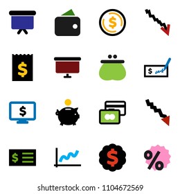 solid vector ixon set - dollar coin vector, graph, credit card, crisis, piggy bank, check, receipt, presentation board, medal, monitor, wallet, percent