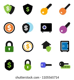 solid vector ixon set - dollar coin vector, shield, safe, lock, key, home protect, password