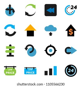 solid vector ixon set - dollar growth vector, target, arrow up, route, signpost, sorting, backward button, refresh, undo, cloud upload, low price signboard, 24 hour