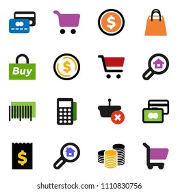 solid vector ixon set - dollar coin vector, cart, credit card, stack, receipt, search estate, shopping bag, buy, barcode, reader, basket