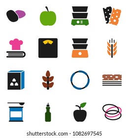 solid vector ixon set - double boiler vector, cookbook, cereal, potato, oil, apple fruit, diet, scales, sports nutrition, cereals, breads, hoop