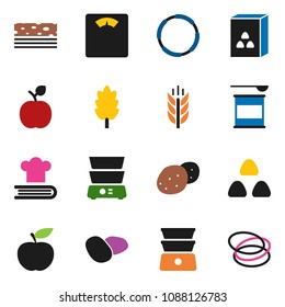 solid vector ixon set - double boiler vector, cookbook, cereal, potato, apple fruit, diet, scales, sports nutrition, cereals, breads, hoop