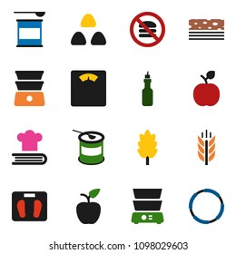 solid vector ixon set - double boiler vector, cookbook, cereal, oil, apple fruit, scales, sports nutrition, cereals, breads, no fastfood, hoop