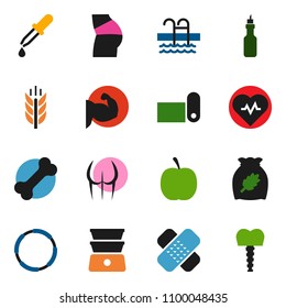 solid vector ixon set - double boiler vector, cereal, oil, diet, heart pulse, muscule hand, buttocks, fitness mat, cereals, pool, bone, hoop, dropper, patch, tooth implant