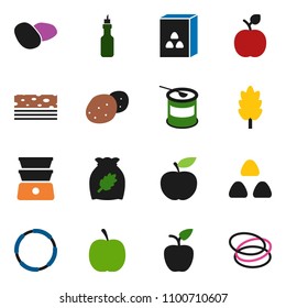 solid vector ixon set - double boiler vector, cereal, potato, oil, apple fruit, diet, sports nutrition, breads, hoop