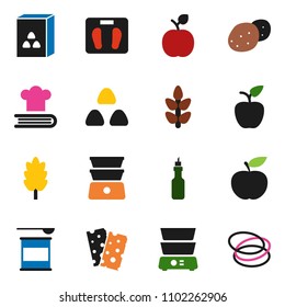 solid vector ixon set - double boiler vector, cookbook, cereal, potato, oil, apple fruit, diet, scales, sports nutrition, cereals, breads, hoop