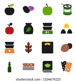 solid vector ixon set - double boiler vector, cookbook, cereal, potato, oil, apple fruit, diet, scales, sports nutrition, cereals, breads