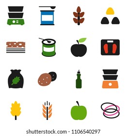 solid vector ixon set - double boiler vector, cereal, potato, oil, diet, scales, sports nutrition, cereals, breads, hoop