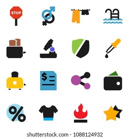 solid vector ixon set - drying clothes vector, toaster, microscope, annual report, t shirt, pool, protected, flammable, gender sign, dropper, share, stop, wallet, percent, star