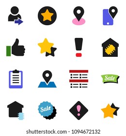 solid vector ixon set - exam vector, clipboard, map pin, traking, finger up, favorites, login, attention sign, smart home, star, sale
