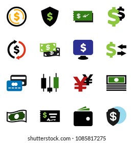 solid vector ixon set - exchange vector, dollar coin, japanese candle, wallet, cash, check, shield, monitor, yen sign, credit card