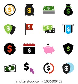 solid vector ixon set - exchange vector, dollar coin, cash, money bag, piggy bank, medal, flag, shield, calendar, cursor