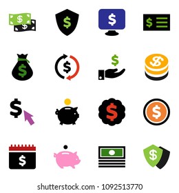 solid vector ixon set - exchange vector, dollar coin, cash, money bag, piggy bank, investment, receipt, medal, shield, calendar, monitor, cursor