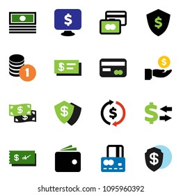 solid vector ixon set - exchange vector, credit card, wallet, cash, investment, coin stack, dollar shield, monitor, check