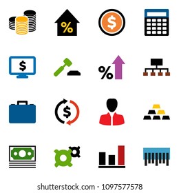 solid vector ixon set - exchange vector, dollar coin, graph, percent growth, manager, case, stack, auction, calculator, hierarchy, monitor, any currency, gold ingot, money, barcode