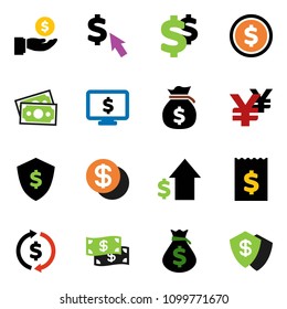 solid vector ixon set - exchange vector, dollar coin, money bag, investment, growth, receipt, shield, monitor, cursor, yen sign, cash