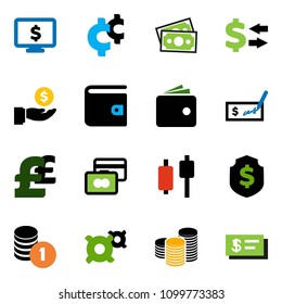 solid vector ixon set - exchange vector, japanese candle, credit card, wallet, investment, coin stack, check, dollar shield, monitor, any currency, pound, cent sign, money