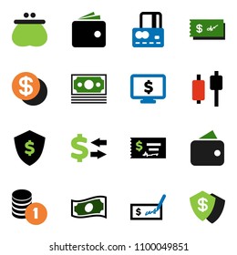 solid vector ixon set - exchange vector, japanese candle, credit card, wallet, cash, coin stack, check, dollar shield, monitor, money