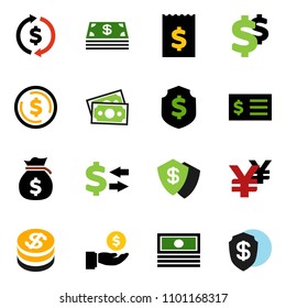 solid vector ixon set - exchange vector, dollar coin, cash, money bag, investment, receipt, shield, yen sign