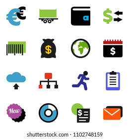solid vector ixon set - exchange vector, pie graph, wallet, dollar calendar, euro sign, clipboard, run, earth, truck trailer, receipt, cloud upload, hierarchy, money bag, new, barcode, mail