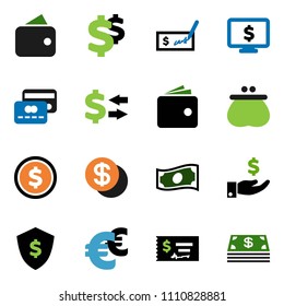 solid vector ixon set - exchange vector, dollar coin, wallet, cash, investment, check, shield, monitor, euro sign, credit card