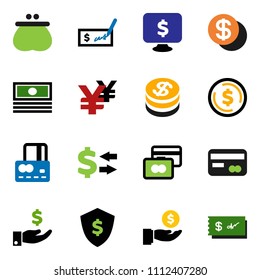 solid vector ixon set - exchange vector, dollar coin, credit card, cash, investment, check, shield, monitor, yen sign, wallet