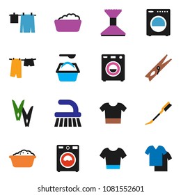 solid vector ixon set - fetlock vector, clothespin, car, drying clothes, washer, foam basin, washing powder, t shirt