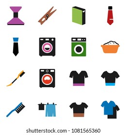 solid vector ixon set - fetlock vector, clothespin, car, drying clothes, washer, foam basin, washing powder, tie, t shirt