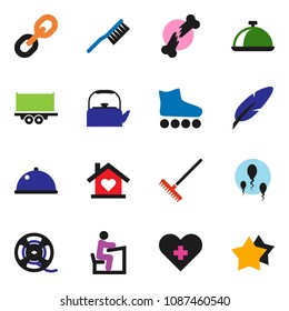 solid vector ixon set - fetlock vector, rake, kettle, dish, pen, student, roller Skates, truck trailer, film spool, link, heart cross, broken bone, sperm, love home, star
