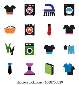 solid vector ixon set - fetlock vector, clothespin, car, drying clothes, washer, foam basin, washing powder, tie, t shirt