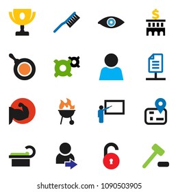 solid vector ixon set - fetlock vector, pan, bbq, blackboard, award cup, bank building, any currency, muscule hand, navigator, eye, tomography, network document, unlock, user, login, auction