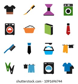 solid vector ixon set - fetlock vector, clothespin, car, drying clothes, washer, foam basin, washing powder, tie