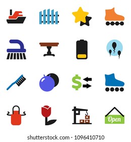 solid vector ixon set - fetlock vector, apron, exchange, fitball, roller Skates, ship, tulip, battery, sperm, fence, table, construction crane, star, open