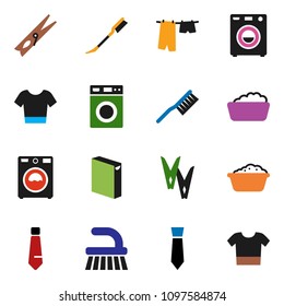 solid vector ixon set - fetlock vector, clothespin, car, drying clothes, washer, foam basin, washing powder, tie, t shirt