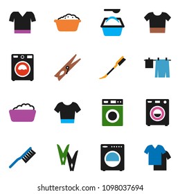 solid vector ixon set - fetlock vector, clothespin, car, drying clothes, washer, foam basin, washing powder, t shirt